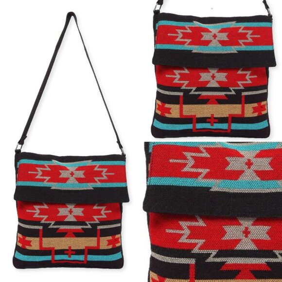 Flap Top Shoulder Bag - Southwest Style - Ethnic Inspired Design - Lightweight - Picture 2 of 9